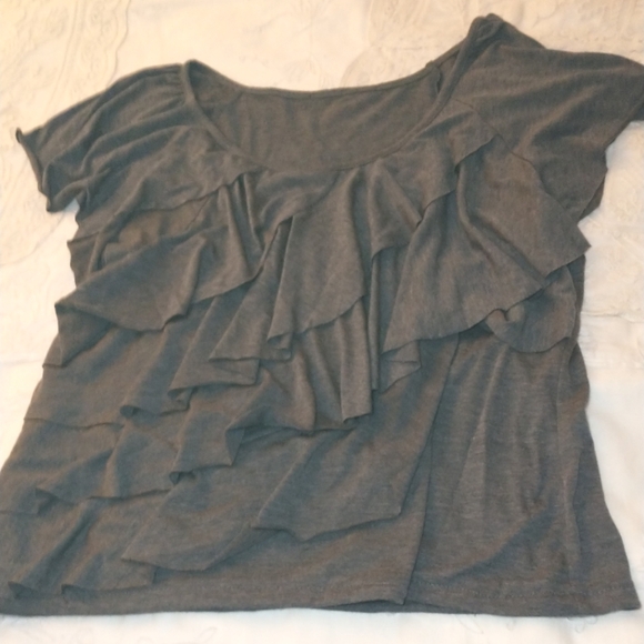 Inc. Grey Ruffle Top - Picture 3 of 5